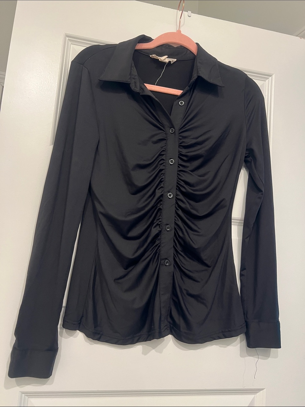 Chico’s by design Black Ruched Front Button-Down Shirt - Women's